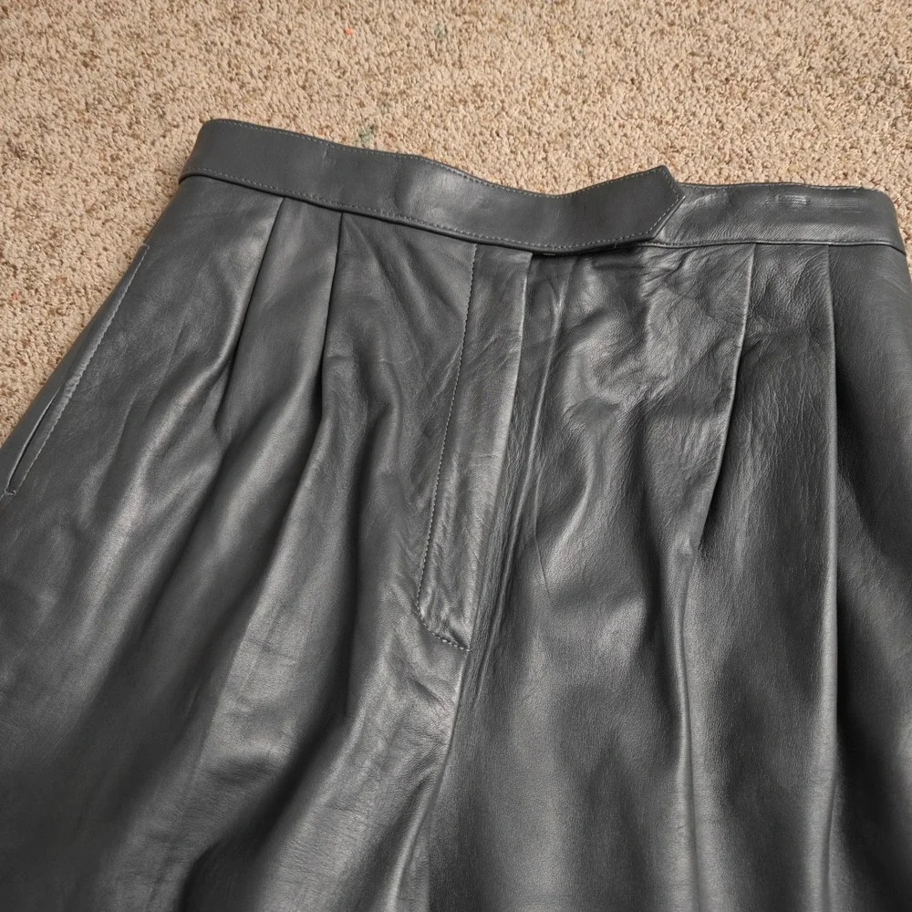 VTG West Bay Women Sz 14 Charcoal Gray Lamb Napa Leather‎ Pleated Trousers Pants